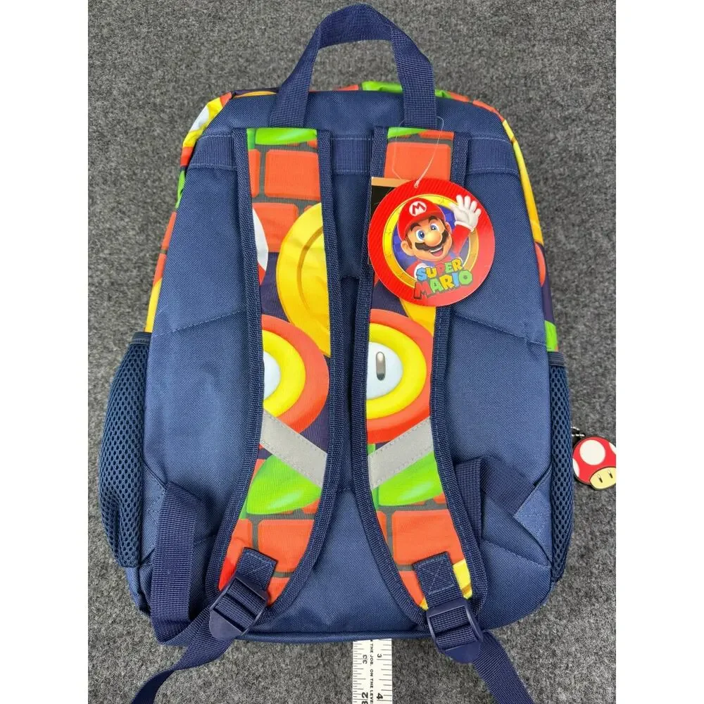 Brand New Nintendo Super Mario 3D Molded Face Kids Backpack / Mushroom Keychain